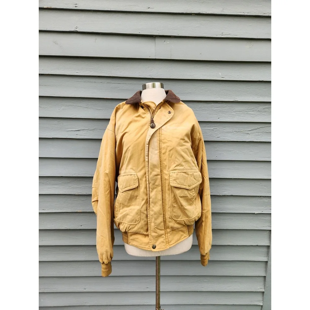 Vintage Gant The Aviator Jacket Mustard Tan Leather Collar Bomber XL Portugal‎